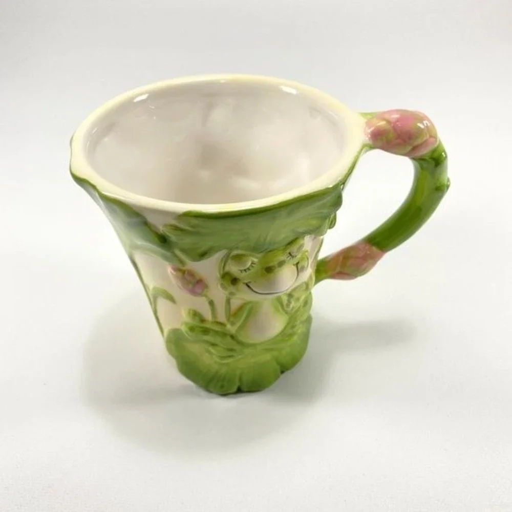 Pier 1 Imports Meditating Frog Mug Embossed Cup Yoga Frog Hand Painted